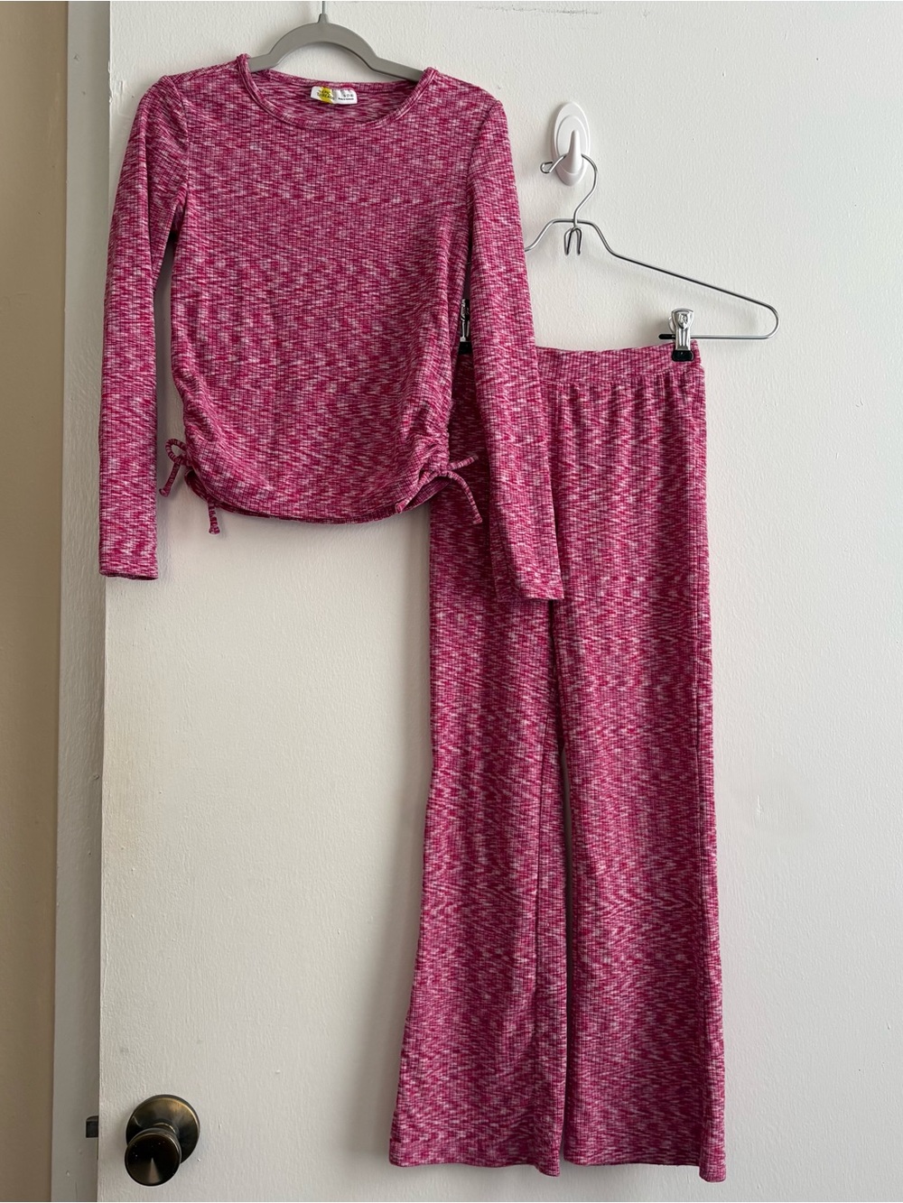 Epic Threads Girls Pink Heather 2-Piece Long Sleeve Wide Leg Set 7-8
